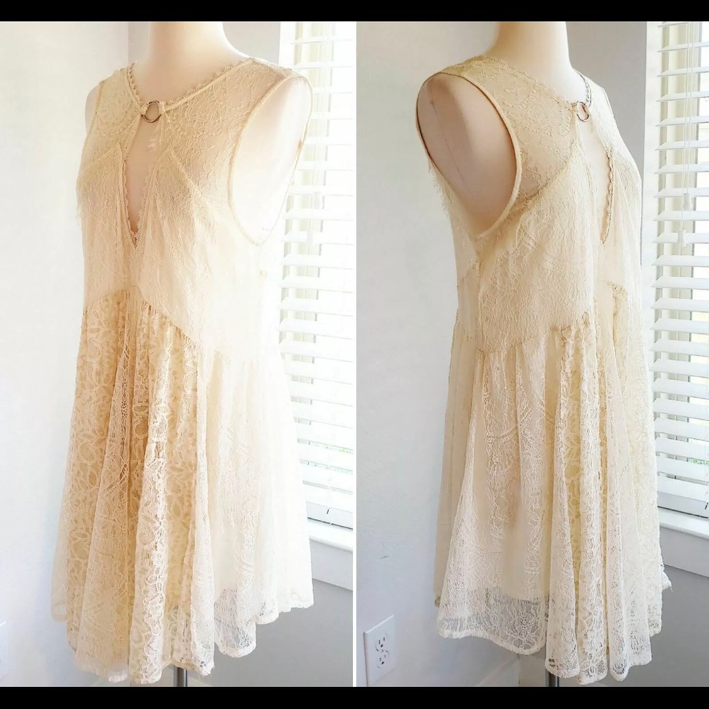 Free People Lace Dress Women's Shift Cream & Gold